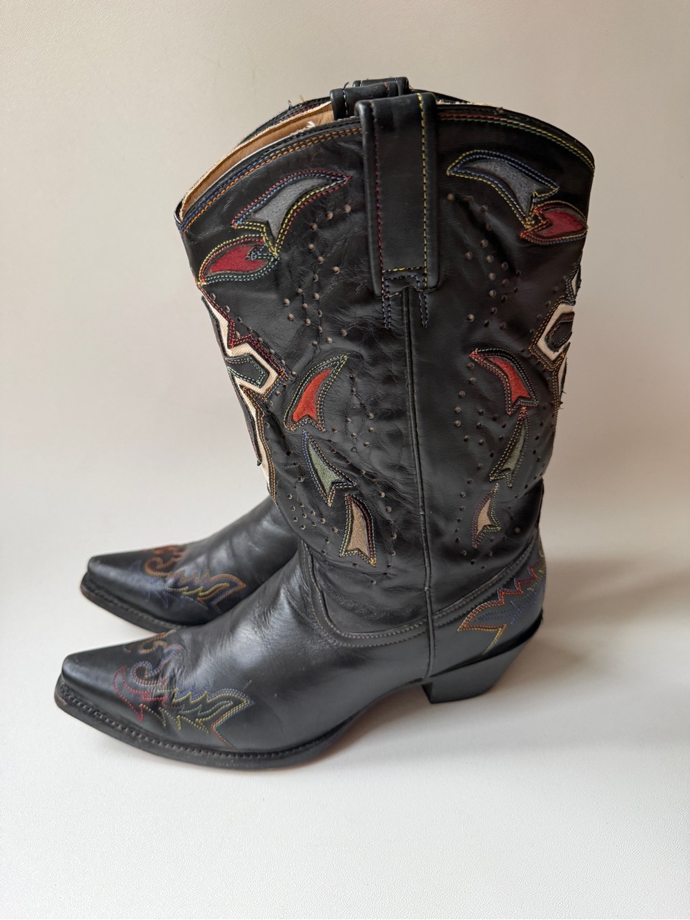 Corral Black Leather Lace-Up Western Boots with Multicolor Embroidery Size 9.5